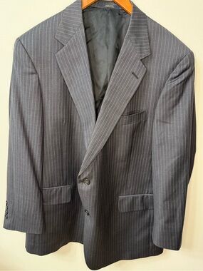 Hart Schaffner Marx Gold Trumpeter Gray Pinstripe Blazer 42R Wool USA